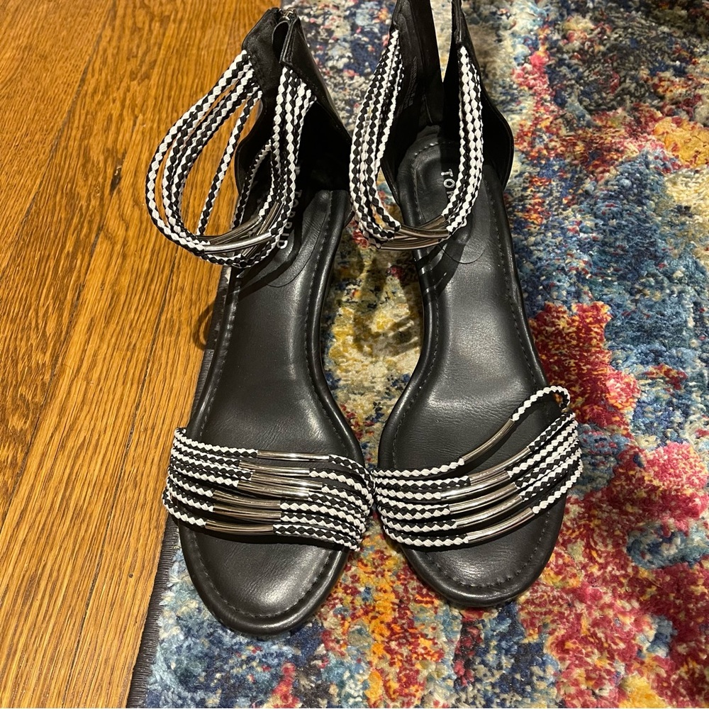 Torrid Black and White Sandal Wedge Wide Width